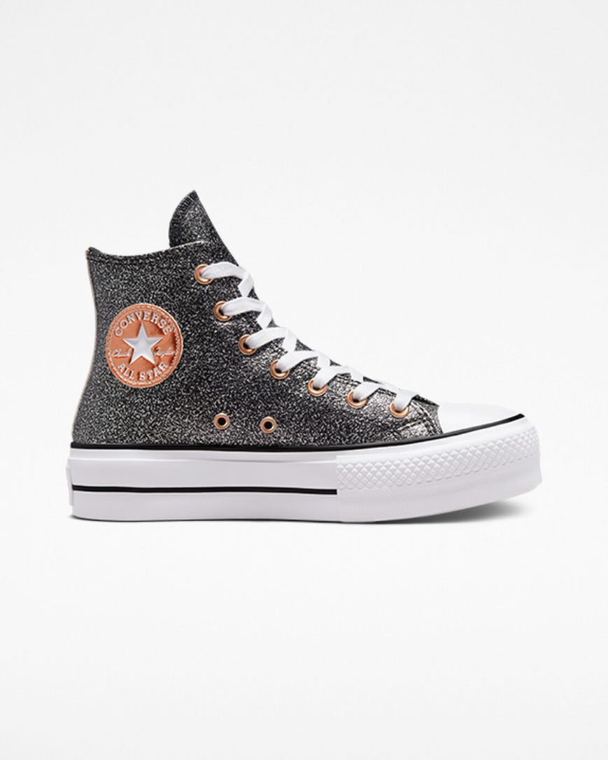 Women\'s Converse Chuck Taylor All Star Lift Metallic Glitter High Top Platform Shoes Black / Copper / White | AU 318C5I